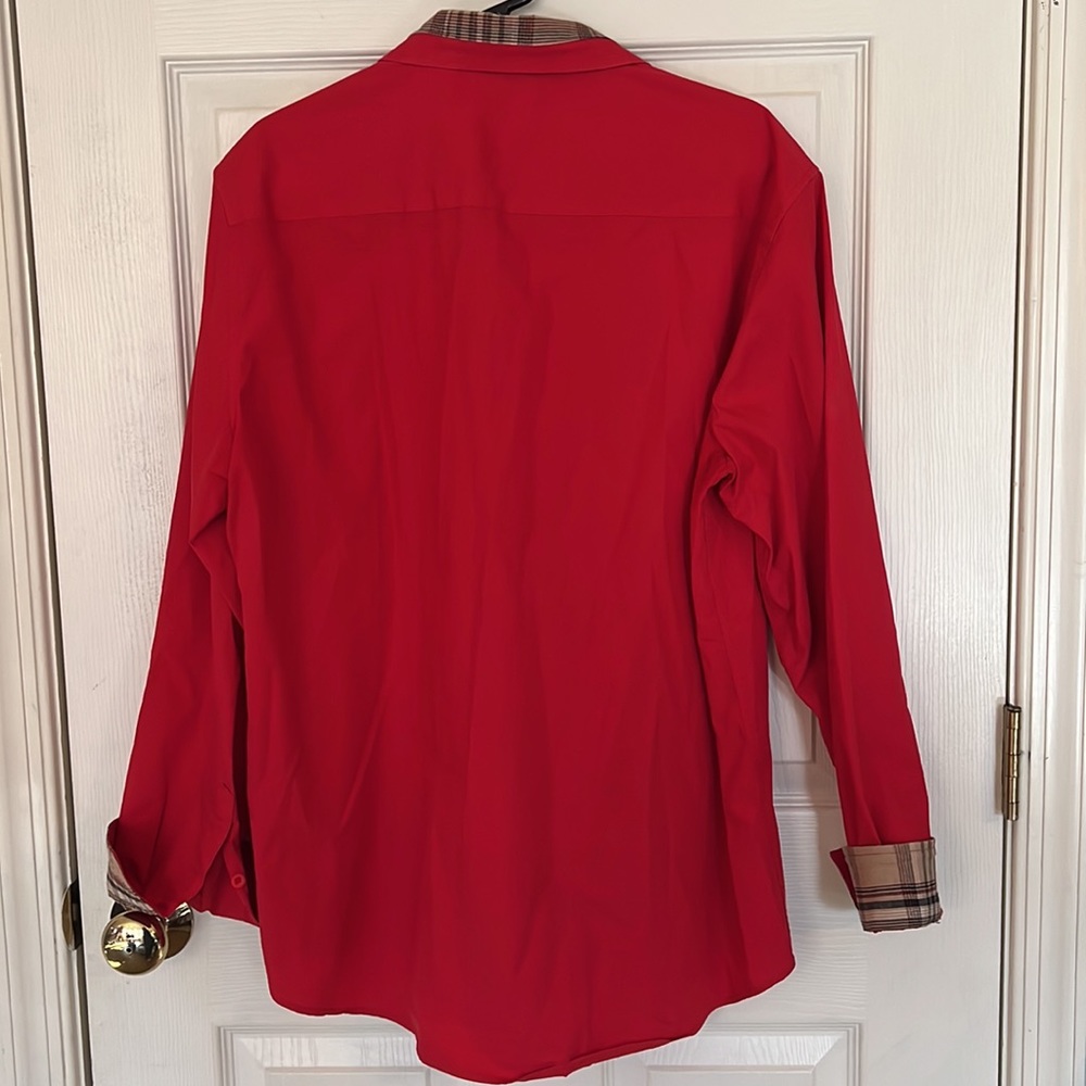 Coofandy men’s Red boho shirt‎ with plaid coltans cuffs like new condition - Picture 6 of 6